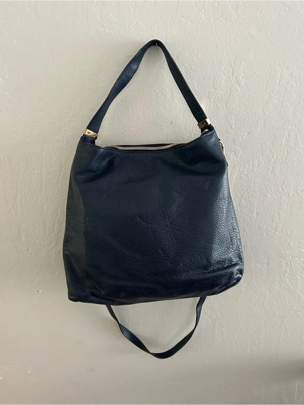 Michael Kors Navy Leather Tassel Shoulder Bag with Gold Hardware